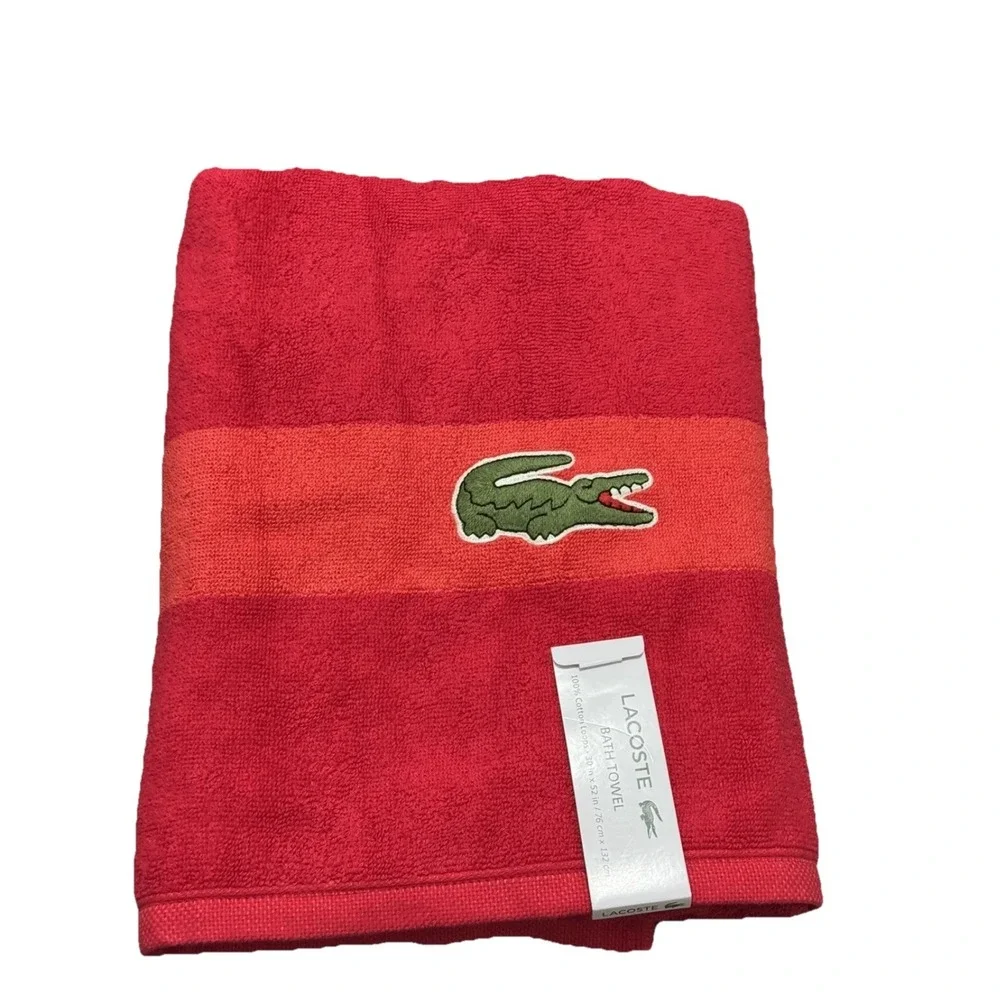 Lacoste Big Crocodile Logo Bath‎ Towels Red 100% Cotton 30